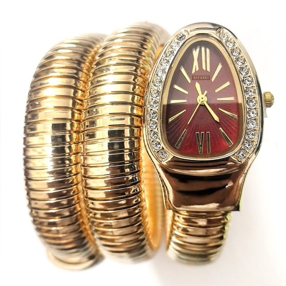Serpenti Wrap Bracelet Watch – Gold Tone / Burgundy Dial ✨ main image 4